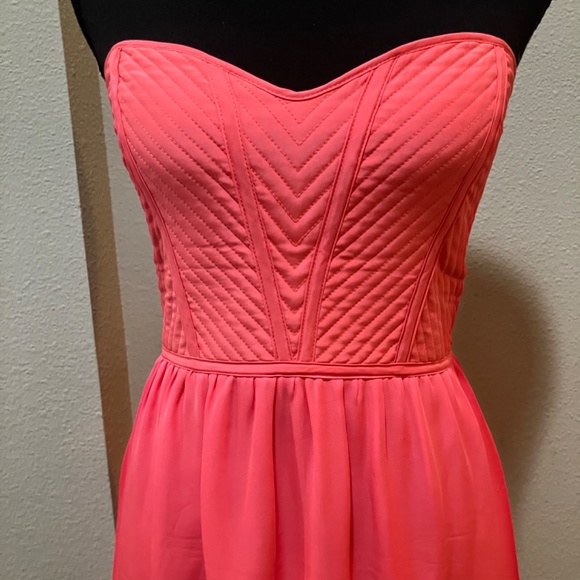 Parker sheer coral Quilted color block Strapless dress - Picture 3 of 6